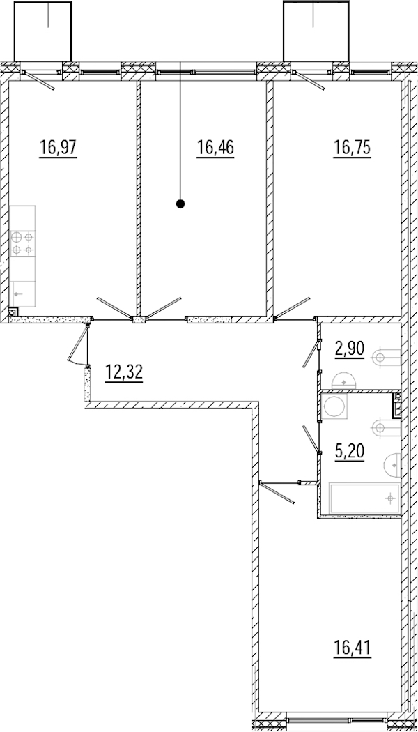 3-комнатная квартира 88.05 м², 2/6 эт., ЖК «Мануфактура James Beck»